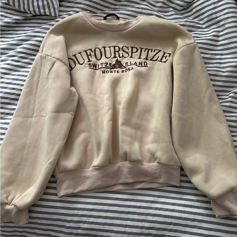 SHEIN Cream and Brown Graphic Sweatshirt